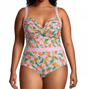 Draper James x Lands’ End Slimming One Piece Swimsuit  Oranges and Florals- 18